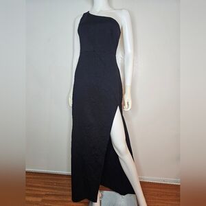 Lulu's Chic Black One-Shoulder Dress w/ High Slit Size M NWOT